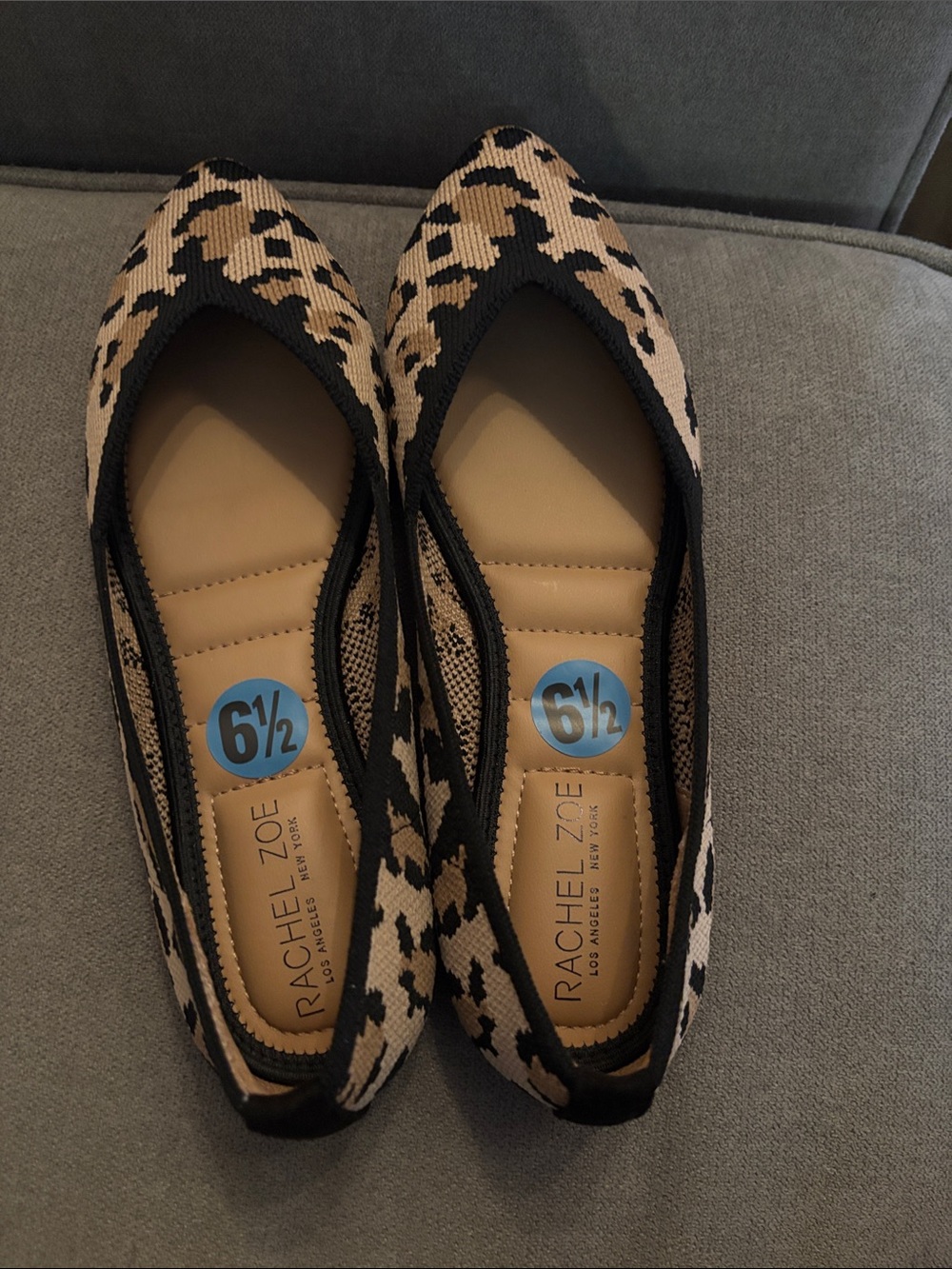 Rachel Zoe Beige and Black Leopard Pointed Toe Ballet Flats